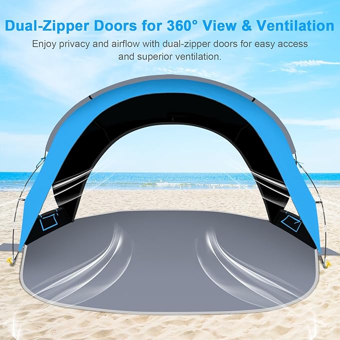 Gorich Beach Tent Sun Shelter with UPF50+ UV Protection for 1-2/3/4-5/6-7 Person, Lightweight & Portable Beach Shade Canopy with 2 Zippered Doors, Easy Setup Family Beach Umbrella