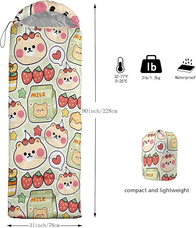 Kids Sleeping Bag for Boys Girls,Rocket Moon Print-Lightweight Warm Portable Outdoor Indoor-Waterproof Cold Weather Resistant Sleeping Bag for Camping Hiking