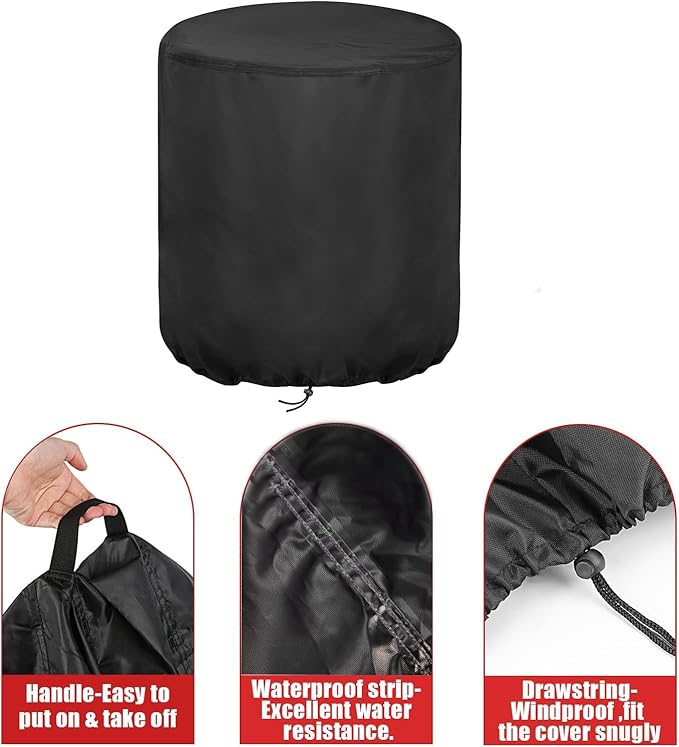Outdoor Cooker Cover for ROVSUN 23" Concave Comal Set, Portable Waterproof Dustproof Turkey Fryer Cover for Discada Disc Cooker- 25.2”Dx31”H, Black