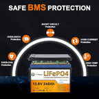 12V 240Ah Lithium Battery LiFePO4 Deep Cycle Battery,100A BMS,4000+ Cycles,Perfect for RV, Home Storage,Marine,Solar Power System and Outdoor Camping.