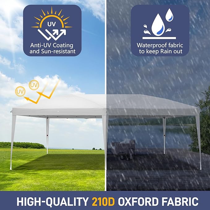 Outvita 10x20ft Pop Up Canopy Tent, Outdoor Instant Shelter Folding Canopy with Carry Bag for Commercial Events, Party, Backyard BBQ, Camping White