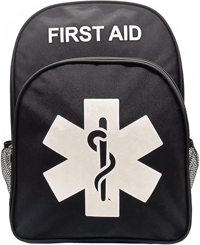 Red Emergency Bag First Aid Backpack Empty Medical First Aid Treatment First Responder Trauma Bags for Hiking Outdoors Travel Camping Pet Dog Cat Daycare (Black White)