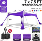 Buheco Beach Tent Pop Up Shade 7x7.5ft Beach Canopy Sun Shelter UPF50+ with 4 Foldable Poles Portable Carrying Bag Sand Shovel Ground Pegs Windproof Ropes for Outdoor Family Camping Fishing Picnic