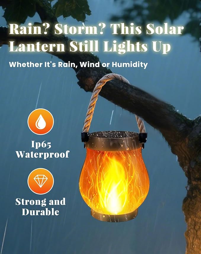 Solar Lantern Outdoor Lights, Solar Lantern, Flame Camp Lamp , Realistic Flames, Ip65 Waterproof, for Patio Poolside Yard Patio Porch Garden Path (3 PCS)