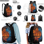Rnyleeg Basketball Backpack for Kids Age 6-8 Novelty Boys Backpack Set with Lunchbox Lightweight Bookbag Set 3 Piece for Elementary School Casual Packsack