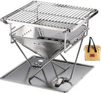 CAMPINGMOON X-MINI PRO Portable Charcoal Grill 9.65 Inch Stainless Steel Tabletop Grill Fire Pit 3 Level Adjustable Height Grill for Camping Outdoor Cooking Barbecue Carry Bag