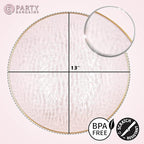 PARTY BARGAINS 13-Inch Charger Plates - 16 Pack, Hammered Pink Gold Rim, Heavy-Duty Disposable Chargers for Elegant Dining - Ideal for Weddings and Formal Events