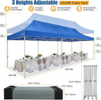 HOTEEL 10x30 Pop up Canopy Tent for Parties, Heavy Duty Easy Setup Tent with 8 Sidewalls, Outdoor Commercial Instant Gazebo for Wedding Event, with Portable Bag & Sand Bags, Blue(Hexagonal Frame)