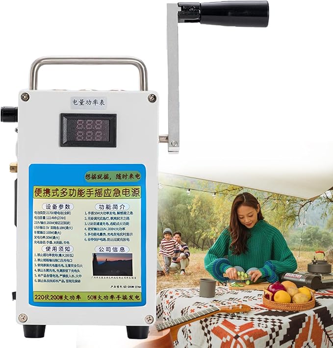 SHAHRYAR Hand Crank Generator,Portable Hand-Cranked Generator,Led High Brightness Screen,Multiple Protections,Emergency Power Supply,Family Camping,Outdoor Hiking,Outdoor Activities