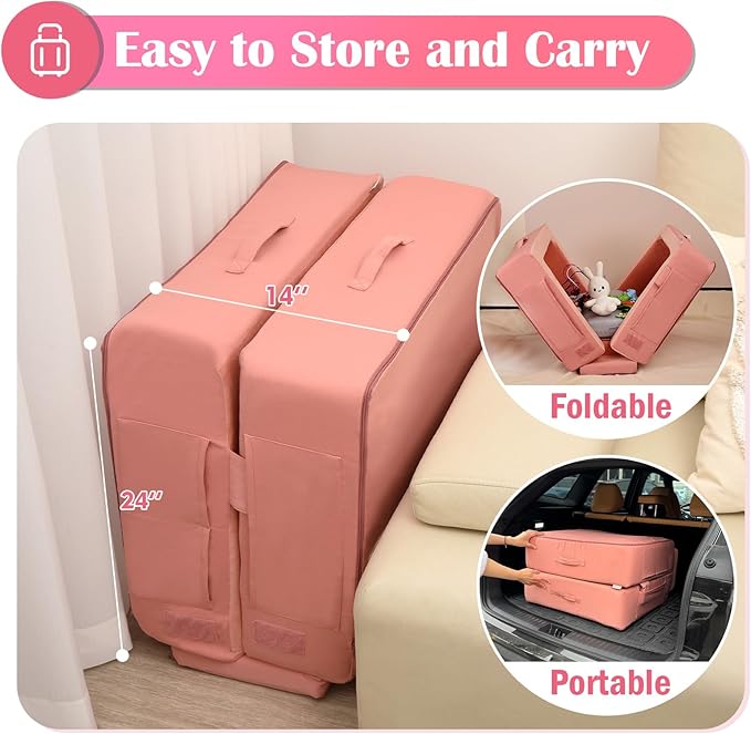 ENITYA Toddler Travel Bed, Folding Floor Cot for Travel, Portable Kids Bed for Sleeping, Washable Toddler Cot for Children 1– 4yr Old, Pink