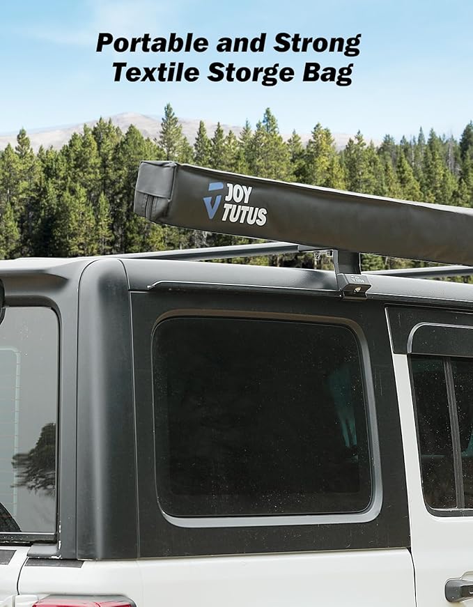JOYTUTUS Vehicle Awning 6.6'x8.2' Roof Rack Pull-Out Sun Shade UV50+, Weatherproof 4x4 Side Sunshade for Camping, Car Awning with Adjustable Hardware, Quick Set-up, SUV/Truck/Van/Jeep