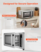 VEVOR Commercial Microwave Oven, 0.9 Cu Ft, 1000W Digital Stainless Steel Countertop Microwave Oven with Touchscreen, 10 Cooking Presets, 5 Power Levels, Multi-Lock Door & Easy Clean for Restaurants