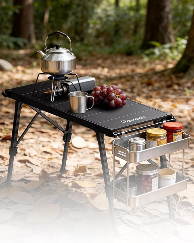 HOMGEN Portable IGT Camping Table Folding-3.5 Unit Modular Table with Adjustable Height 15-21.6 Inches-Standard IGT 0.5 Unit Size-Aluminum Alloy for Camping/Picnic/Barbecue/RV Trip(Side Bars Included)