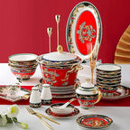 Elegant Dinner Plates,Classic Pottery Tableware,Ceramics Dinner Sets, 70 Pieces American Style Light Luxury Dinnerware Set | Plate/Bowl/Soup Pot - Coffee Set and Porcelain Combinat