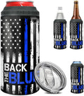 winorax Police Gifts Back The Blue American Flag Tumbler 4-in-1 Can Cooler Stainless Steel 12oz Travel Mug Coffee Cups US Flag Police Academy Graduation Gifts for Men Cops Officer Retirement