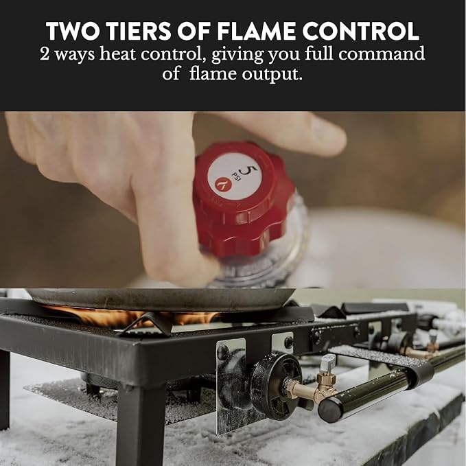 GasOne High Pressure Double Propane Burner - Outdoor Cooking with Heat Shield and Guard – Propane Burner Head for Camping, Tailgating, Seafood Boil, Home Brewing - Patent Pending