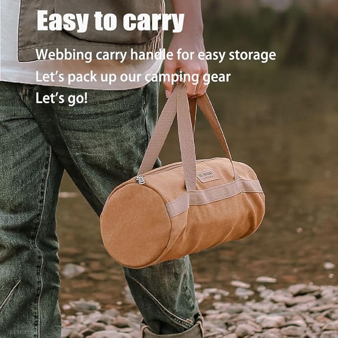 Tent Stakes Bag-Double Layer Thickened,Tent Pole Pegs Bag,Tent Camping Accessories Storage Bag,Canvas Tool Bag Organizer with Zipper for Outdoor,Hiking,(Brown35CM)
