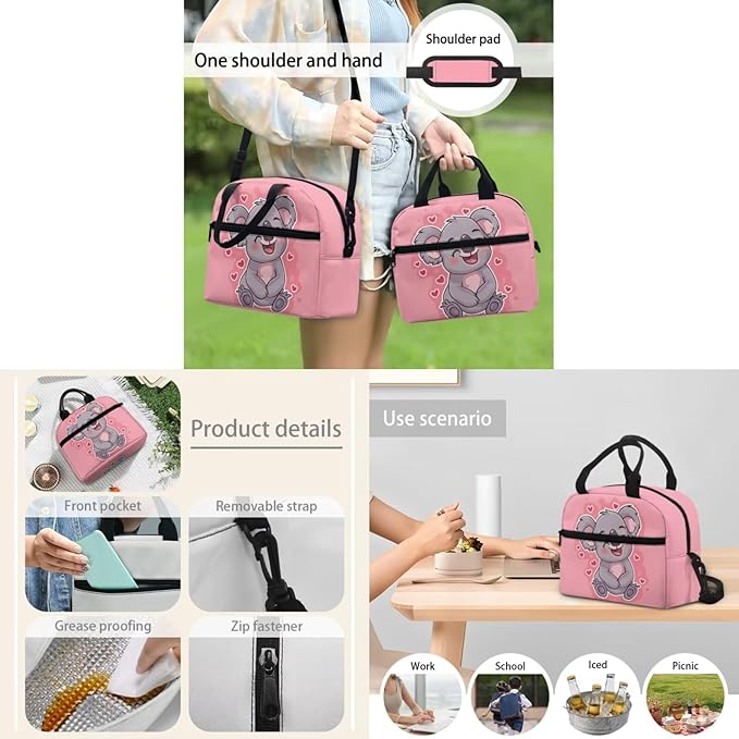 Pink Koala Boys Backpacks for Elementary School Bags for Kids 6-8 with Lunch Box Water Bottle Holder with Strap and Pencil Pouch 4 In 1 Lightweight Shoulder Bags Daypack
