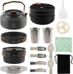 17-Piece Camping Cookware Set, Lightweight Backpacking Pot & Pan Kit with Non-Stick Anodized Aluminum, 0.45Gal Pot, 0.30Gal Kettle, 2 Cups & Cutlery Sets, Compact for Hiking(Plastic)