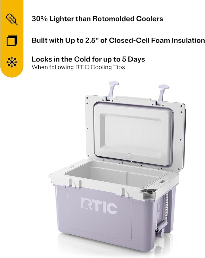 RTIC Ultra-Light 32 Quart Hard Cooler Insulated Portable Ice Chest Box for Drink, Beverage, Beach, Camping, Picnic, Fishing, Boat, Barbecue, 30% Lighter Than Rotomolded Coolers