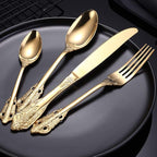 4 Pieces of Stainless Steel Gold-Plated Tableware Mirror Polished Portable Cutlery Set,