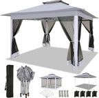 COBIZI 12x12 Pop up Gazebo on Clearance with Mosquito Netting, carpas para Patio Deals, Outdoor Canopy Tent with Portable Carrying Bag, Patio Gazebo for Garden Backyard & Lawn & Beach, Grey