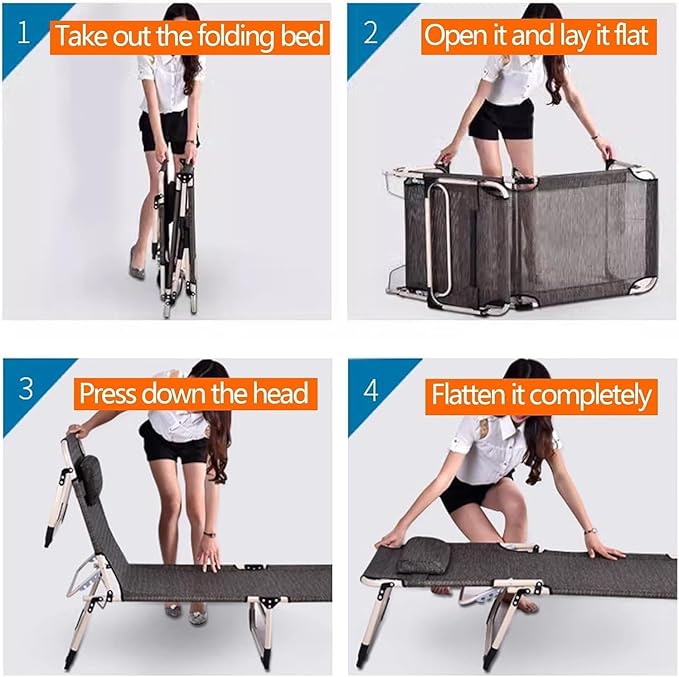 Breathable Camping Cot, 4-Position Folding Chaise Lounge Chair, Portable Folding Bed for Office/Home Nap, Sturdy Frame Tent Cot