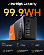 Large Power Bank for Camping Essentials Portable Power Station 99.9Wh Small Electric Generator with 110V 80W Rated 120W Peak AC Plug in Output 60W Type-C Home Backup Outdoor Emergency, Black Orange