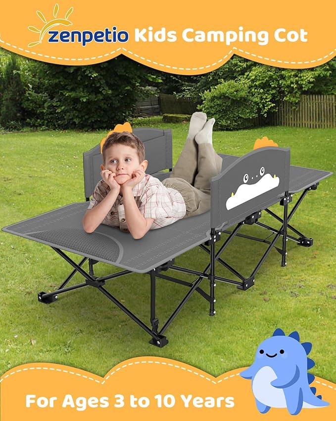 ZENPETIO Kids Camping Cot, Foldable Toddler Bed with Safety Rails & Glow-in-The-Dark Blanket, Sturdy Portable Design for Travel, Indoor Outdoor Cot for Toddlers Kids