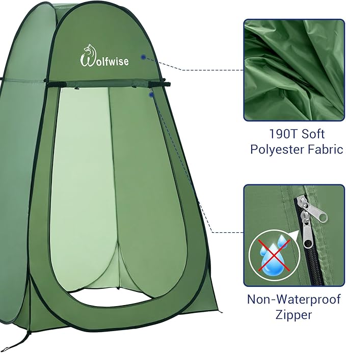 Wolfwise Pop Up Shower Tent, Portable Instant Changing Tent with Ventilation Window & Carry Bag, Privacy Bathroom Toilet for Beach, Camping & Outdoor, Width 47 ", Height 75 ", Green