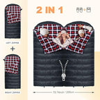0 Degree Sleeping Bag 100% Cotton Flannel XXL Cold Weather Winter Oversized Sleeping Bag for Adults Camping Zero Degree Big and Tall with Compression Sack
