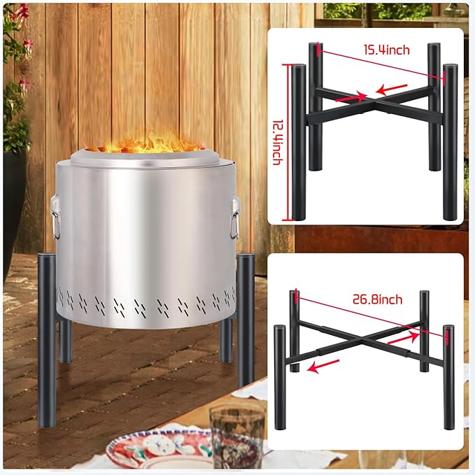 Triceratops Firepit Stand, 15-27 Inches for Solo Stove Bonfire Ranger and Other Outside Fire Pits, Outdoor Camping Accessory, Stainless Steel Stands for Fireplace Use