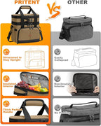 Lunch Box For Men Women Double Deck Insulated Lunch Bag For Men Woman Leakproof Expandable Cooler Bag with Adjustable Shoulder Strap for Kids Shool Work Picnic Camping(Khaki,Large)