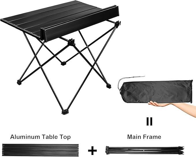 Folding Camping Table – Ultralight Aluminum Portable Table for Camping, Hiking, Backpacking, Picnic, Beach, BBQ – Compact Lightweight Collapsible Travel Side Table for Outdoor, RV, (1)