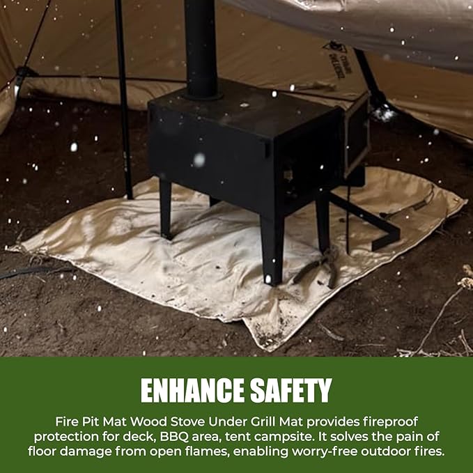 40"x 40" Fire Pit Mat - Fireproof & Heat Resistant Wood Stove Mat for Deck, Patio, Lawn - Fiberglass Insulation Floor Protector for Camping, BBQ, Tent Stoves