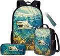 Shark Backpack with Lunch Box Kids Backpack for School Boys 3Pcs Kindergarten Elementary Middle Camping Travel Mochilas Escolares Para Niños with Keychain Wrist Lanyard Back Pack for School
