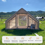 Large Luxury Inflatable Camping Tent Cotton Canvas Tent, Breathable and Waterproof Air Tent with Skylight and Stove Jack Hole for for 4-6-8-10 Person Family Camping