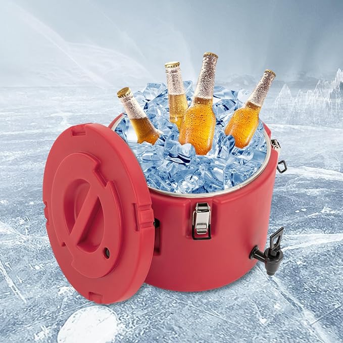 Insulated Beverage Cooler, 5 Gallon Commercial Cold Hot Drink Dispenser, Thermal Container with 304 Stainless Steel Interior Spout, Portable Cooler for Camping Parties Outdoors (Red)
