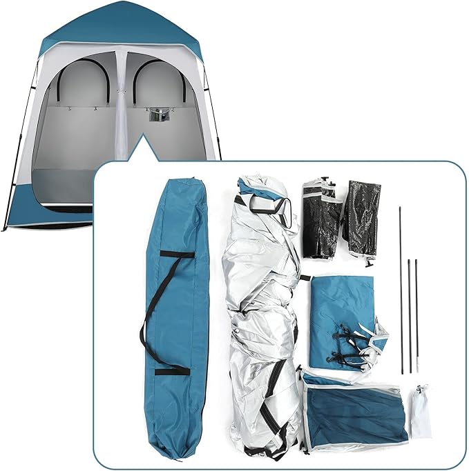 Pop Up Privacy Shower Tent, Portable Double Outdoor Camping Shower Shelter, Changing Room Instant Tent with 2 Rooms