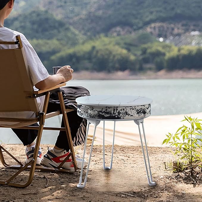 Louis Donné Smart musicTable with Bluetooth Speaker & Wireless Charging Station, Portable FoldableTable with 10W 360° Stereo Sound, Sensor Night Light, Waterproof Outdoor Camping Party Table (White)