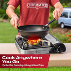 Chef-Master 90011 Butane Countertop Stove, 10 000 BTU Portable with Carry Case, High Performance, Piezo Ignition, Brass Burner, Safety Stop