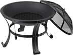 22 Inches Portable Fire Pit Outdoor Wood Burning Steel Lightweight BBQ Grill Firepit Bowl with Log Grate&Poker for Outside Patio Campfire Bonfire Backyard