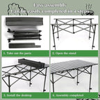 Adjustable Height Aluminum Folding Camping Table，Folding Grill Table，for Outdoor, Camping, Beach, BBQ, Patio, and Picnic, Durable & Waterproof with Carrying Bag (Trumpet)