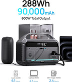 Portable Power Station with 80W Solar Panel, 288Wh LiFePO4 Battery 600W Power Bank with AC Outlet 110V/1200W Surge, Solar Generator 1.7H Fast Charging for Camping, Hurricane Emergency,RV,Home Use