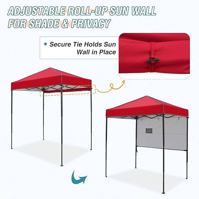 EAGLE PEAK 6x4 Instant Pop Up Canopy Tent with 1 Half Wall Panel, Straight Leg Sun Shelter, Portable Canopy with Carry Bag for Camping, Beach & Sports, Red