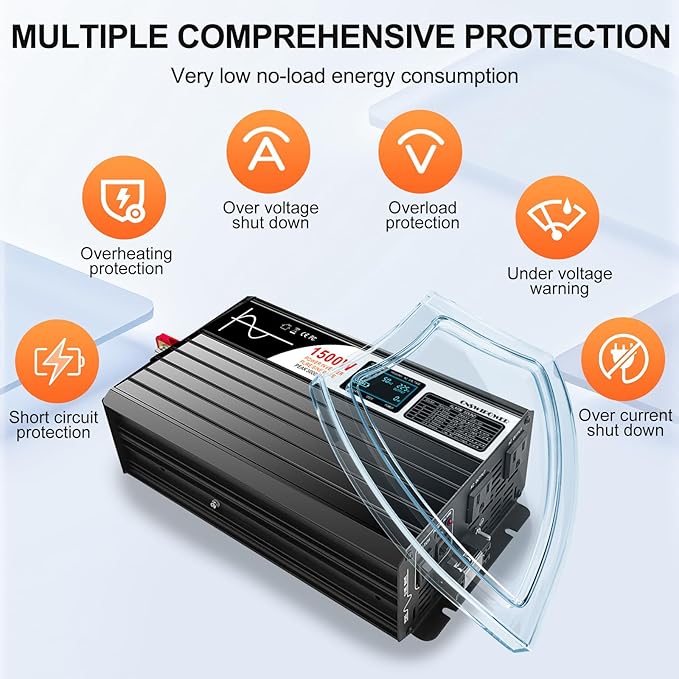 1500W (Bluetooth) Pure Sine Wave Solar Power DC Converter to AC 120V 60HZ Solar Converter for Home Use car (DC48V (Range 40V-60V)