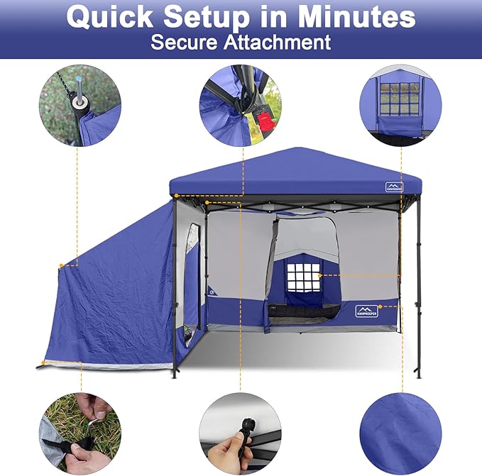 KAMPKEEPER 2 Person Canopy Side Tent, Camping Tent for 10x10 Canopies, Easy Up Cube Tents Gazebo Room with Mesh Window for Camping, Storage, Events(Canopy Not Included)