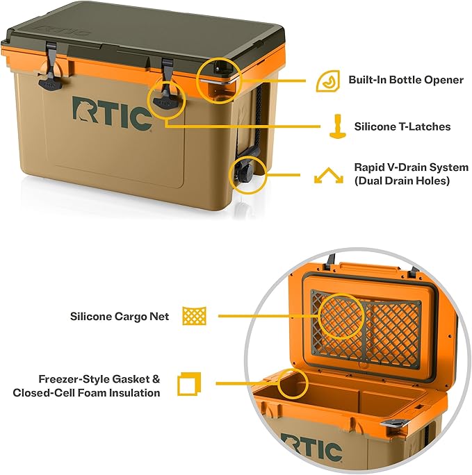 RTIC Ultra-Light 52 Quart Hard Cooler Insulated Portable Ice Chest Box for Beach, Drink, Beverage, Camping, Picnic, Fishing, Boat, Barbecue, 30% Lighter Than Rotomolded Coolers