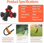 Outdoor Tent Guy Lines, Lightweight Camping Ropes with Aluminum Tensioners and Storage Pouch, Ideal for Tents, Tarps, Canopies, Camping, Hiking and Backpacking（6-Pack | Black）