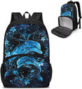 School Backpack with Multi Pockets, Lightweight Insulated Cooler Backpack Lunch Box, Casual School Work Nurse Hiking Outdoor Daypack Meal Bag, Blue Dolphin Floral